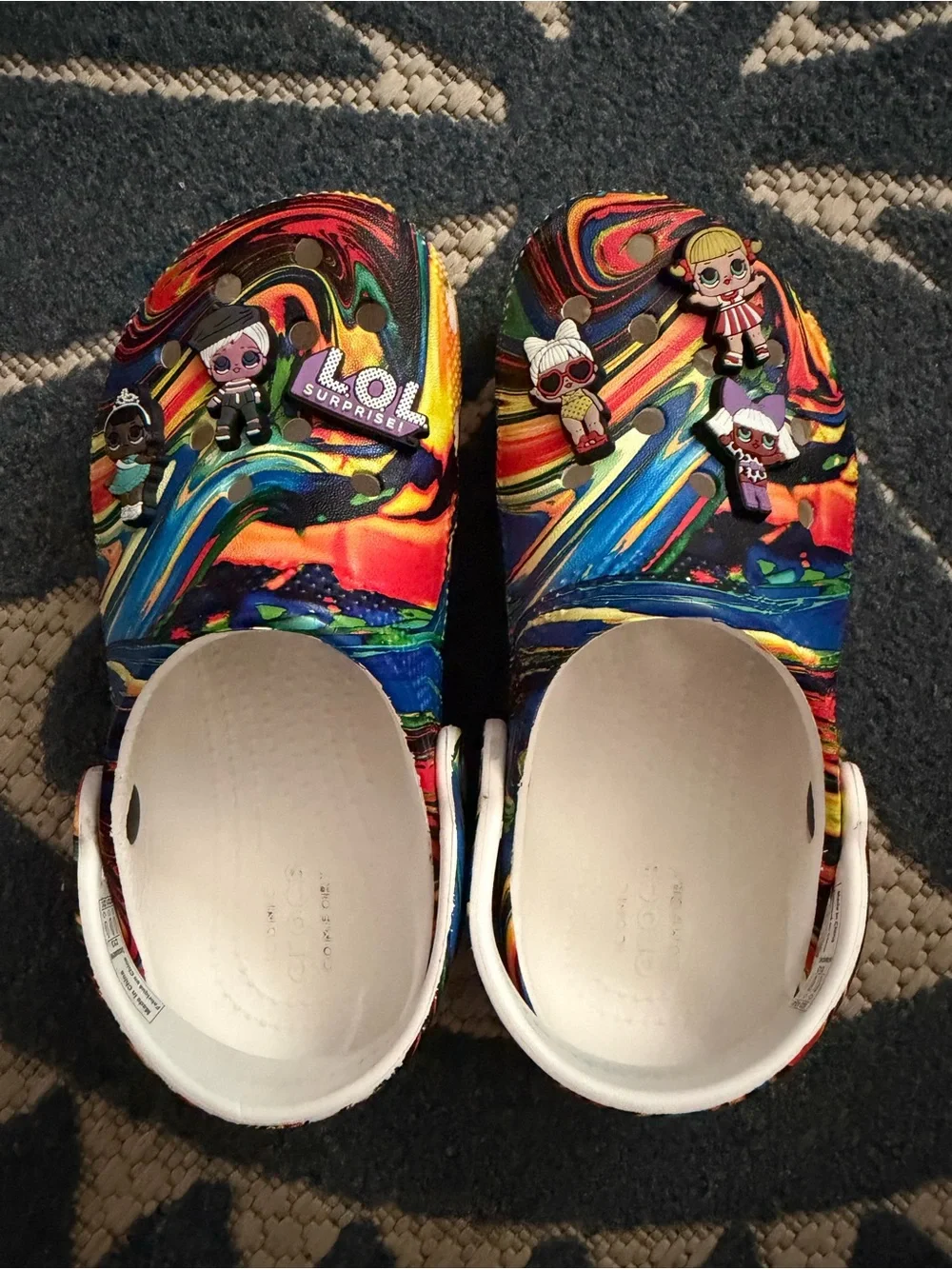 CROCS Kids Multicolor Swirl Clogs with Character Charms